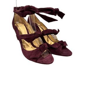 Alexandre Birman Burgundy Suede Bow Accent D'Orsay Pumps Size 38(8) Luxury Event